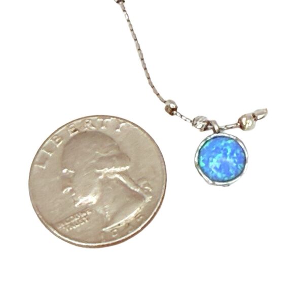 925 Sterling Silver Blue Fire Opal Pendant Necklace 19" Dainty Artisan Israeli - Picture 11 of 13